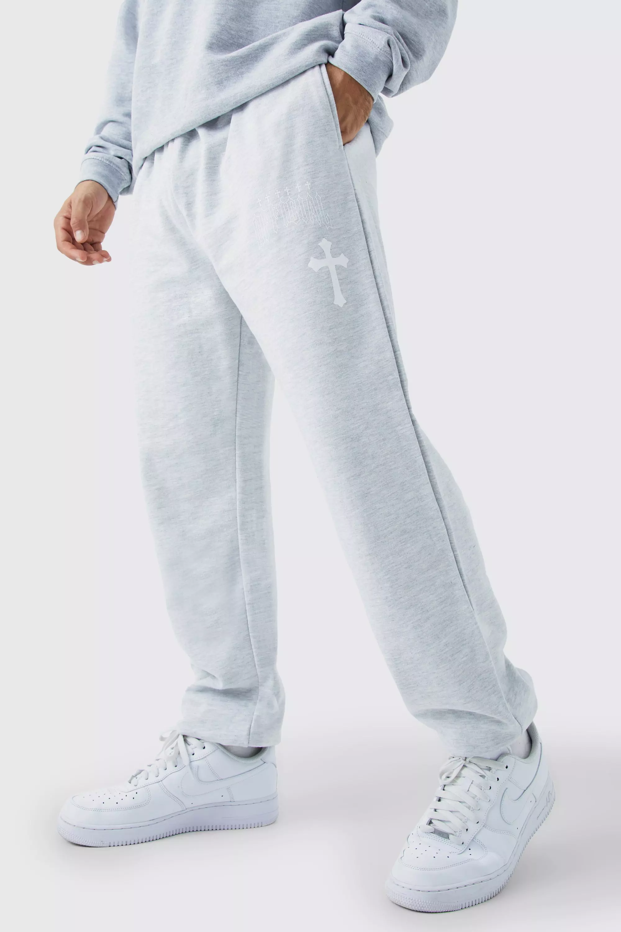 Relaxed Cross Graphic Joggers boohooMAN UK